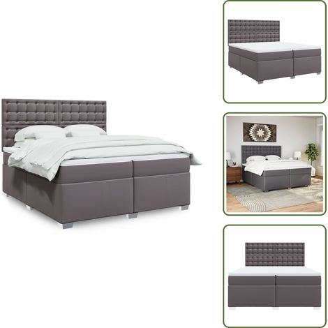 Boxspringbett mit Matratze Grau 200x200 cm Kunstleder - Boxspringbett - Doppelbett - Bettsystem - Schlafzimmermöbel - Kunstlederbett (1/5)