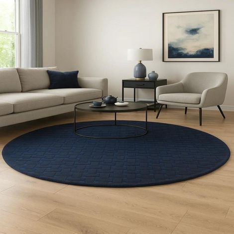 Tapis en laine AstroAura - Tapis en laine - 180x180cm, Round - 100% Laine vierge - Tufté main - Bleu (1/5)