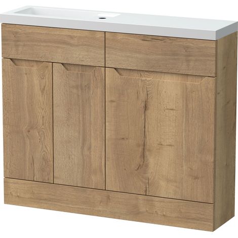 Teddesley Floor Standing Compact 2 Door Combination Vanity Basin WC Unit with Polymarble Basin, 1000mm, Autumn Oak