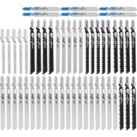 Lot de 52 lames de scie sauteuse pour bois, tige en T, métal, accessoires de scie sauteuse avec mallette transparente pour bois et métal (1/5)