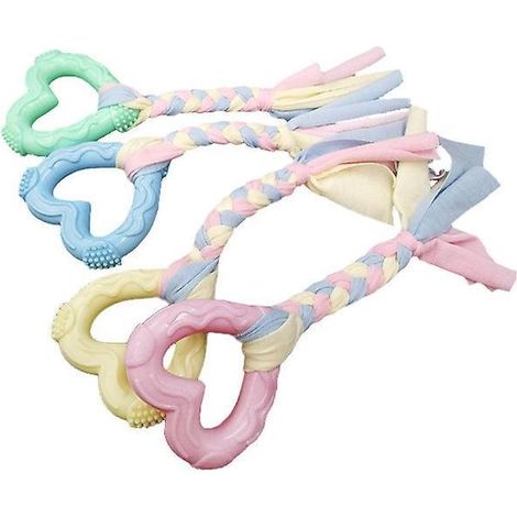 Ensemble de 4 jouets à mâcher pour chiots, en corde de coton et caoutchouc en forme de cœur, adapté aux petits chiens et aux chiens qui aiment mâcher. (1/5)