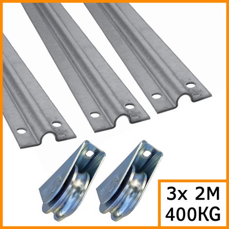 Deco Fer Forge – Kit portail coulissant 6M – 3 rails gorge ronde 2M – 2 roues 80mm jusqu'à 400KG – Pour béton armé et terrains accidentés
