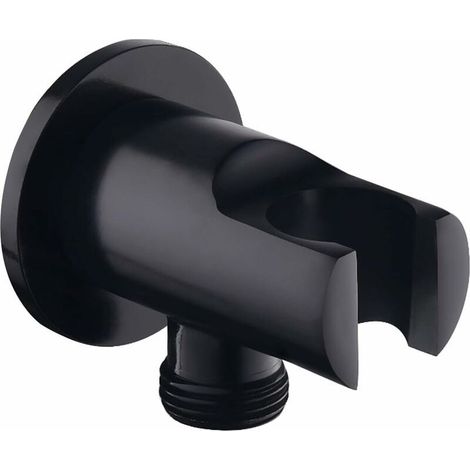 Support de douchette à main, coude de raccordement mural avec support de douche, support rond pour pommeau de douche, coude de douche universel avec support de douche/raccord de douchette (noir) (1/5)