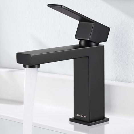 Mitigeur lavabo noir mat – Robinet salle de bain en laiton, mono-levier, design élégant pour lavabo moderne (1/5)