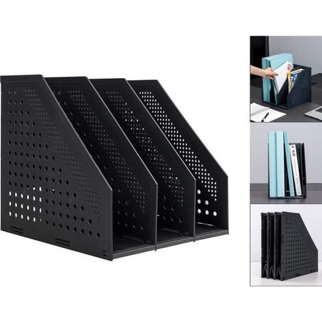Porte-revues pliable/organisateur de bureau pour l'organisation et le rangement du bureau avec 3 compartiments verticaux, gris foncé (1/4)