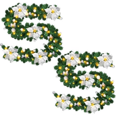 Randaco Guirnalda de Navidad Guirnalda de Navidad Guirnalda de abeto Guirnalda artificial de interior y exterior 2.7m 50 LEDs con decorativo plata