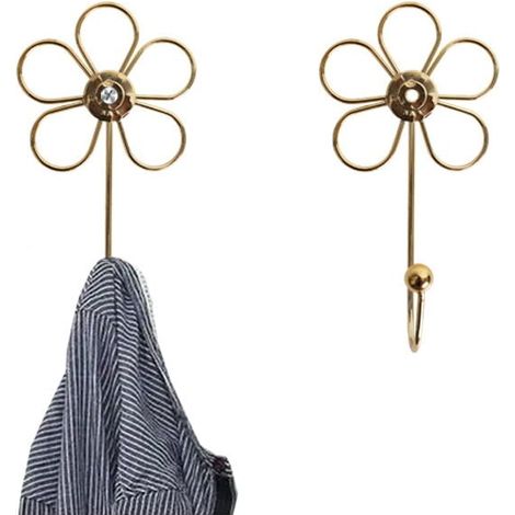 Juego de 4 ganchos de pared decorativos en forma de flor dorada para colgar bufandas, toallas, llaves, bolsos, sombreros (1/4)