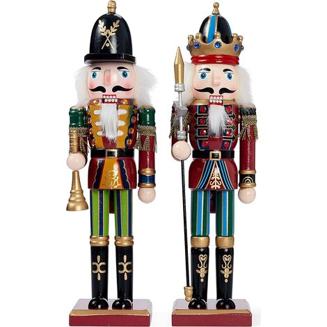 Set di 2 grandi statuette natalizie in legno Schiaccianoci - 30 cm - Decorazione classica - Schiaccianoci per la casa - Decorazione natalizia