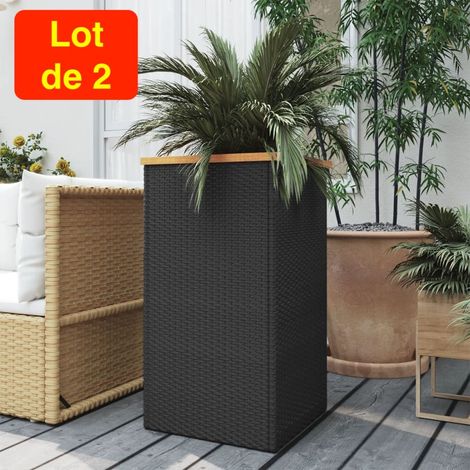Lot de 2 Jardinières Polyrotin Noir 40 X 40 X 80 cm. Aspect Résine tressée, Très tendance. Jardin, Patio, Balcon (1/5)