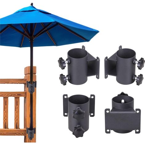 Soporte para sombrilla de patio, resistente, ajustable, con clip metálico, para barandilla de terraza, balcón o barco. Se adapta a diámetros exteriores máximos de 5 cm (2"). Paquete de 4 unidades. (1/5)