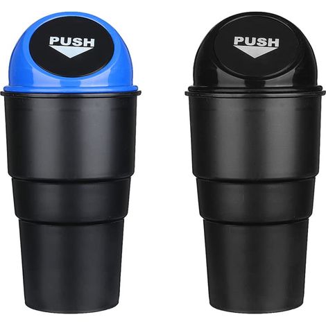 Lot de 2 mini poubelles de voiture en plastique - Noires et bleues (1/5)
