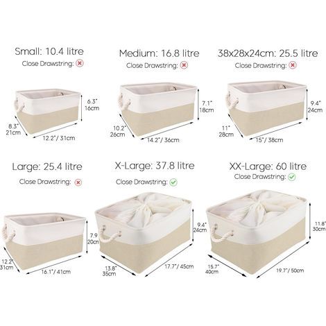 Set mit 4 großen Aufbewahrungsboxen aus Segeltuch mit Griffen für Kleiderschränke, Regale, Badezimmer, Kleidung, Spielzeug, Handtücher (faltbar, weiß/hellkhaki) (1/5)