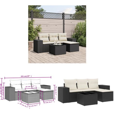 5-tlg. Garten-Sofagarnitur mit Kissen Schwarz Poly Rattan - Gartenmöbel - Esszimmergarnituren - Outdoor Möbel - Lounge Set - Rattan Gartenmöbel - Home & Living (1/3)