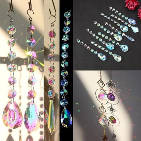 370 Pièces Kits D'Attrape-Soleil en Cristal Suspendus Lustre Cristaux Prismes Pièces Arc en Ciel Fabricant Pendentifs Bricolage (1/5)