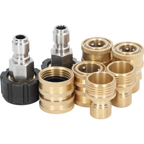 Juego de 8 conectores rápidos metálicos para hidrolimpiadoras - Adaptadores M22-14, 3/8", 1/2", 3/4" - Conexión rápida (1/5)