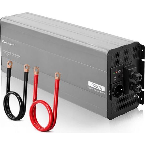 Convertidor de voltaje de onda sinusoidal pura Qoltec  24V a 230V  5000/10000W  LCD  USB  Compatible con LiFePO4 GEL AGM