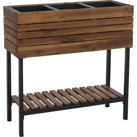 [NON UTILIZZATO] Aiuola rialzata HHG-459, fioriera per fiori e piante, vaso da esterno in legno di acacia MVG 79x80x31 cm, marrone