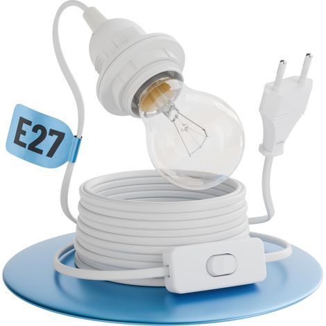 greate Douille E27 avec câble et interrupteur blanc 5 mètres - Socle ampoule avec prise max. 60W 250V - Douille avec interrupteur, suspension luminaire (1/4)