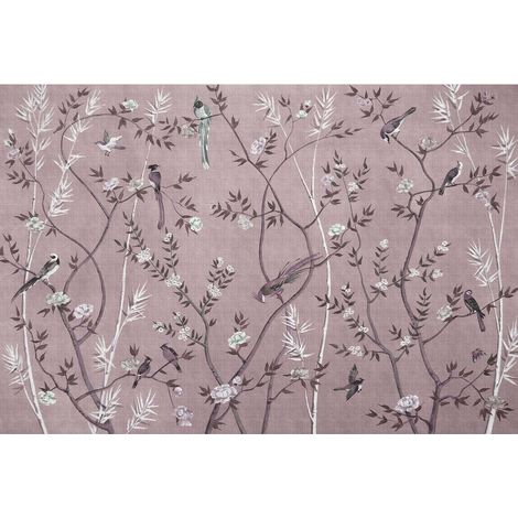 Papier peint panoramique à motif oiseaux et arbres Tapisserie panoramique violette pour chambre de fille Papier peint panoramique romantique (1/2)
