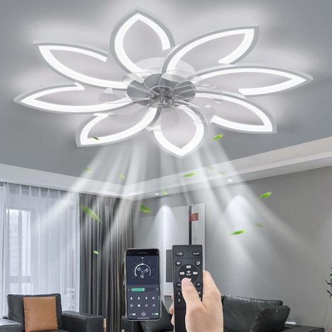 Ventilateur de Plafond avec lumière avec télécommande, LED Dimmable Lampe de Plafond Moderne Ventilateur de Plafond pour Salon Chambre à Coucher, Réglable 6 Vitesses, Blanc 90CM (1/5)