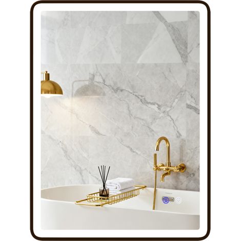 Miroir de salle de bain LED, antibuée, miroir de maquillage à intensité variable avec éclairage, 80 x 60 cm, cadre noir