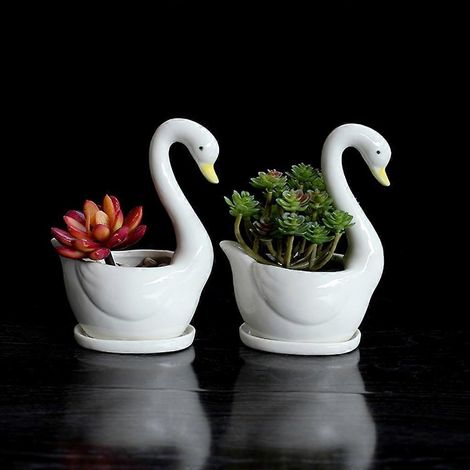 Pot de fleurs en céramique White Swan pour plantes succulentes, jardinière de bureau, décoration intérieure (1/4)