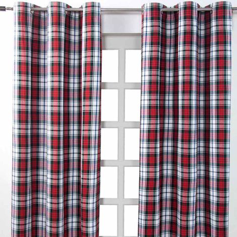 HOMESCAPES Gardinen mir Ösen Schottenmuster MacDuff 2er Set 100% Baumwolle, 182x137 cm
