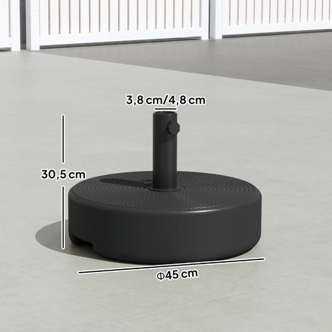 Pied de parasol noir remplissable, sable 19kg / eau 15kg Ø45x30,5cm (1/4)