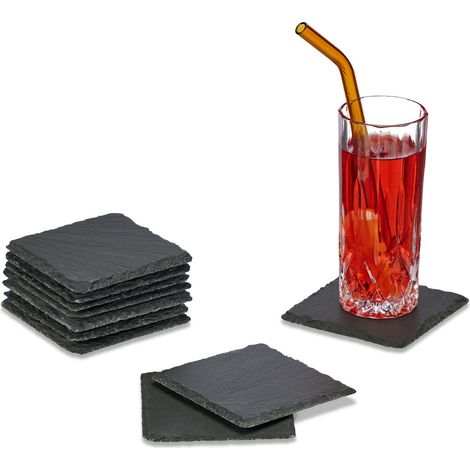 Dessous de Verre en Ardoise, Lot de 5, sous-Verre carré 10x10 cm, pour Tasses, Verres, déco Table, Anthracite (1/5)