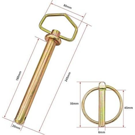 Axe d'attelage tracteur, goupille pivotante avec poignée jaune, broche de remorque agricole, verrou à manche tournant, pièce de fixation pour attelage de tracteur, lot de 1, revêtement jaune (1/5)