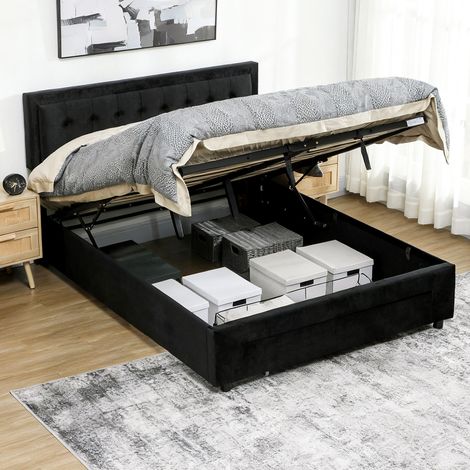 HOMCOM King Size Bed Frame with Storage and Adjustable Headboard, Black (1/5)