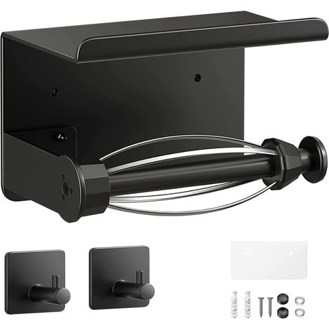 Porte-Papier Toilette avec Auto-Adhésif, Dérouleur Tablette WC, Support Papier Rouleau, Étagère pour Téléphone en Acier Inoxydable (1/5)