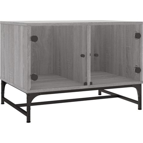 Table basse Table de salon Table de café avec portes en verre sonoma gris 68,5x50x50 cm (1/5)