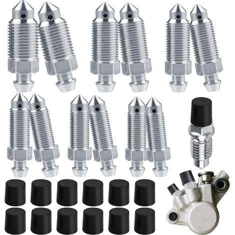 24 Pièces Purgeur de Frein Moto Vis 6 Types Avec Capuchon, Etrier Arriere Vis, Purge pour Voiture Velo, M6x1mm, M7x1mm, M8x1,25mm, M10x1mm, M12x1mm, M10x1,25mm -