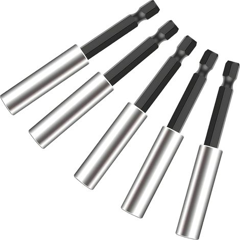5-Piece Magnetic Screwdriver Socket Set, 1/4 Inch Bit Socket, 60mm Stainless Steel Drill Bit Holder, Compatible with Impact Tools (1/5)