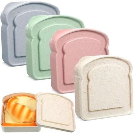 Fiambrera de 4 piezas, Reutilizable, Fiambrera portátil, Caja para almacenar alimentos, Fiambrera, 12,2 x 13 cm, Azul, verde, albaricoque, rosa (1/5)
