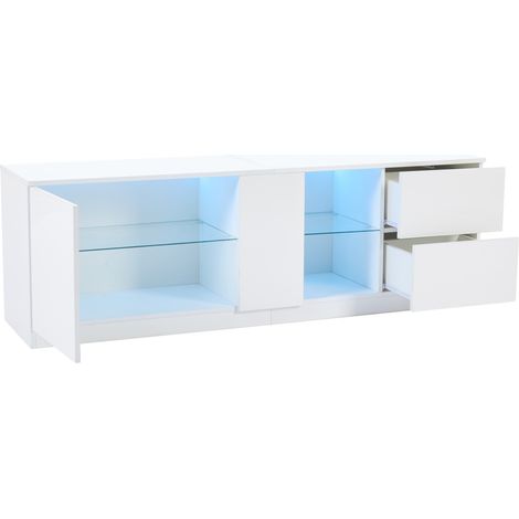 Meuble TV blanc laqué LED 160 x 40 x 52 cm pour téléviseur jusqu'à 65 pouces (1/5)