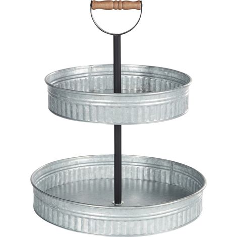 Soporte para tartas elegante de 2 pisos de hieero bandeja decorativa para servir tallado plateado Kouign