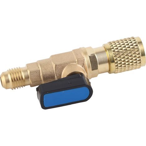 Yellow brass air conditioning valve for 1/4" SAE refrigerant hose connection (1/5)