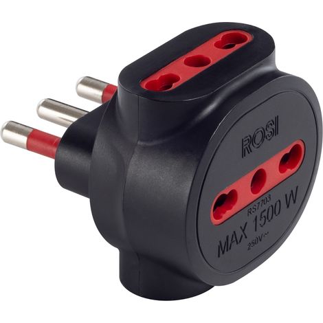 Adattatore triplo da spina 16A a 3 prese bipasso 10A/16A, nero, serie Emilia Specialist - Rosi RS7703N