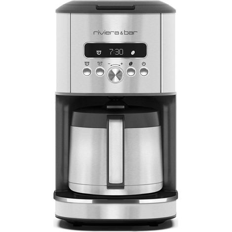 Cafetière filtre isotherme programmable 1,5L – Verseuse inox double paroi – Timer jusqu’à 24h – Sélecteur d'arômes – Aspersion multi-sorties – Riviera & Bar