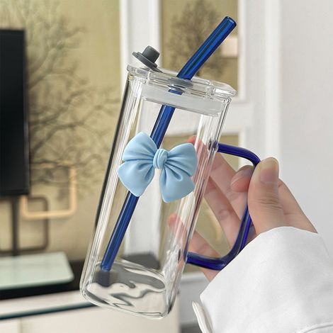 Verre À Boisson En Verre - 400 ml - Avec Poignée Et Couvercle - Paille En Verre Incluse - Décoration Papillon Détachable - Usage Intérieur Et Extérieur (1/5)