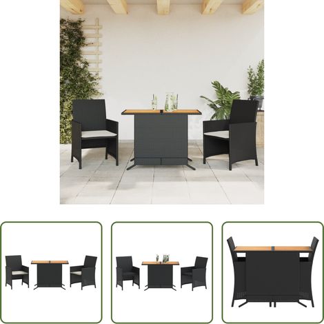 vidaXL Meubles d'extérieur - Ensemble de bistro 3 pcs avec coussins noir résine tressée (1/5)