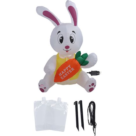 Aufblasbare Osterdekoration: Sitzender Hase mit Karotte, 152 cm (59,8 Zoll), mit LED-Lichtern, IP44 wasserdicht, für den Außenbereich, EU-Stecker 220-240 V. (1/5)