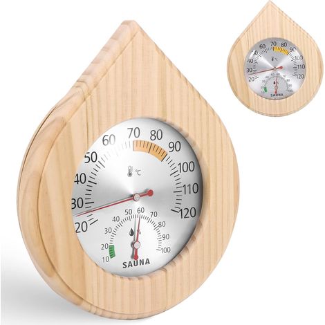 1 - Thermomètre - Hygromètre - Mesure température humidité - Pour sauna hammam spa - Bois naturel - 21,5x11,5x3 cm (1/5)