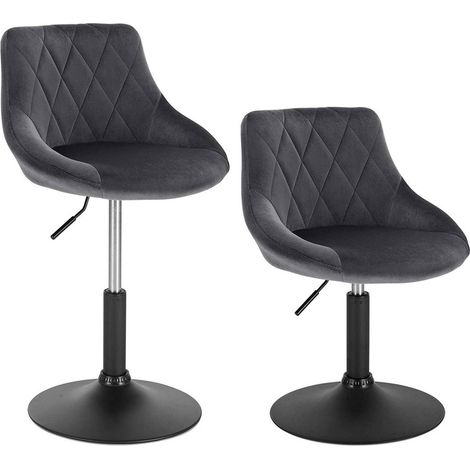 WOLTU 2er-Set Barhocker Sitzhocker Tresenhocker Barsessel Loungesessel Polsterstuhl mit Rückenlehne aus Samt und Metall höhenverstellbar drehbar Dunkelgrau (1/5)