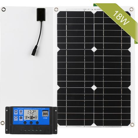 Kit Panneau Solaire 18W 12V Hors Réseau Monocristallin avec Régulateur de Charge Câble SAE