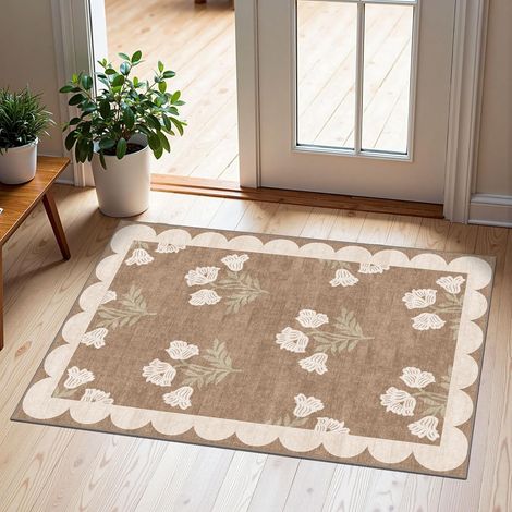 Paillasson Floral Beige 40×60 cm, Tapis d’Entrée Antidérapant et Lavable, pour Intérieur et Extérieur (1/5)