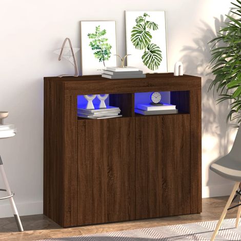 Buffet Vintage,enfilade bas avec lumières LED chêne marron 80x35x75 cm -TZ72548 (1/5)