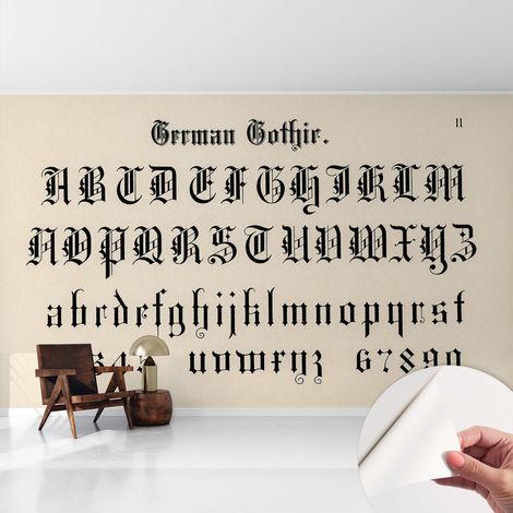 Selbstklebend Tapete - Wandgestaltung - Tapete Wohnzimmer - Flur Eingangsbereich Gotische Buchstaben 416x254 cm (1/5)